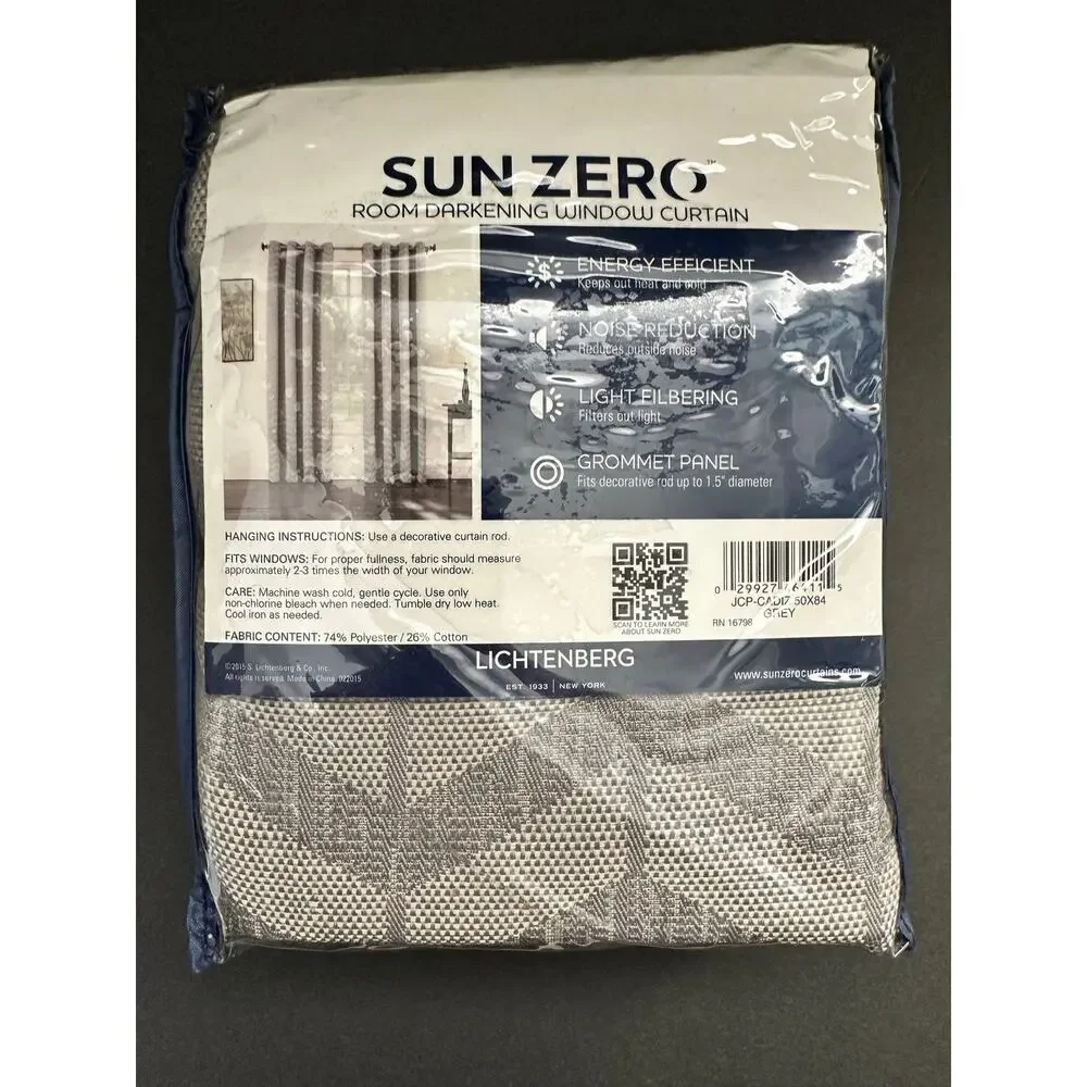 Sun Zero Room Darkening Window Curtain 50x84 Grey Cadiz 1 Grommet Panel